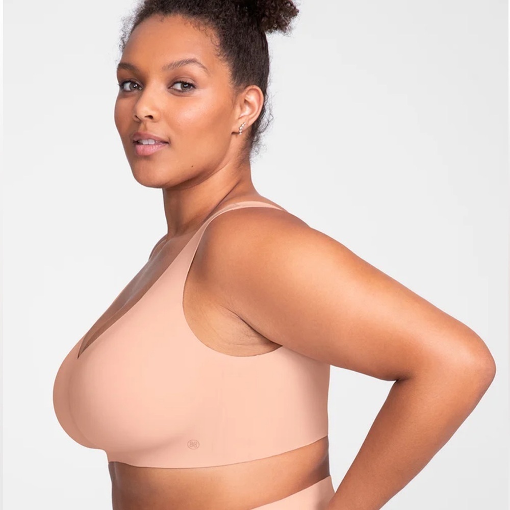 Honeylove size 1X Classic V Neck Wireless Bra Rose Tan Padded Back Smoothing